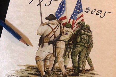 Col. Michael Solovey, assistant chief of staff, G-4, U.S. Army Intelligence and Security Command, created a custom lithograph in honor of the Army's 250th birthday. The art was also used for a custom coin. The Soldiers in the lithograph...